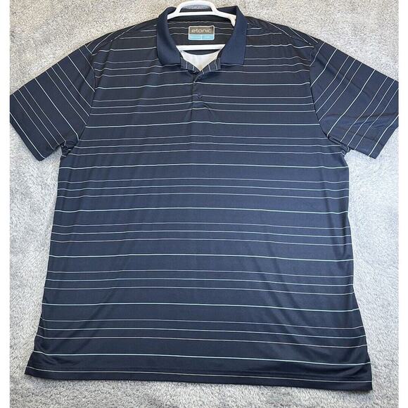 Etonic Polo Shirt Mens 2XL Performance Golf Tennis Short Sleeve Blue Striped EUC - Picture 1 of 8